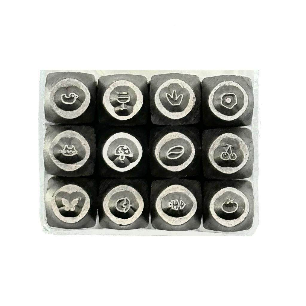 2米1件套i毫ns插画12PC图案猫鱼骨头系列钢印金银2首刻饰錾工具花