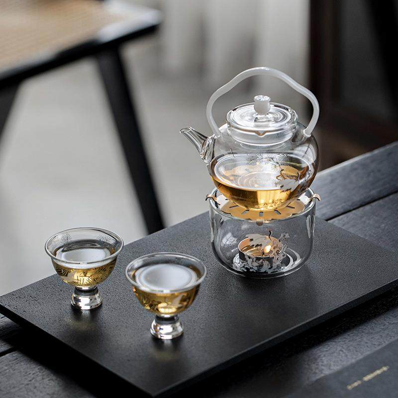 宜室茶话松鹤提梁壶高硼硅耐热璃玻茶壶壶家用qshh-llt煮小水煮壶