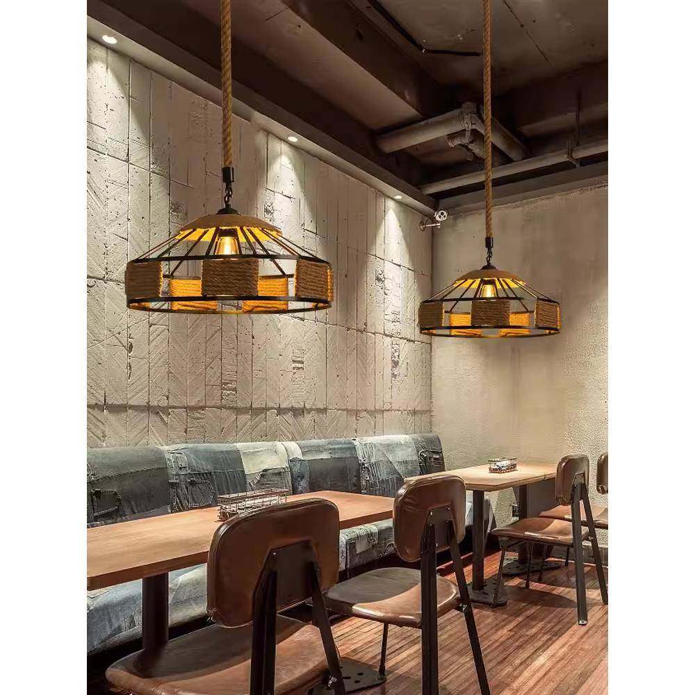 怀旧复古餐617仿古工业风中灯民宿厅吊灯店铺商式用灯罩饭店麻绳,家装灯饰光源,智能吊灯,淘宝优惠券,粉丝福利购,淘宝优惠卷