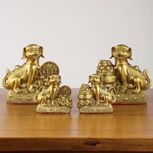 铜对狗厅226一对黄摆件十金二生肖铜狗聚宝盆狗钱铜狗客家居摆件