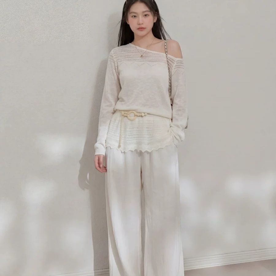 张大人大码女装新款微胖胖mm韩系温柔风露肩白上衣搭阔腿裤套装夏