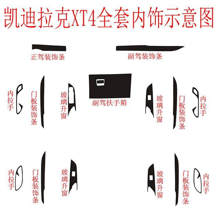 适用于凯迪拉克XT4改装内饰碳纤维贴纸中控门板升窗装饰汽车贴膜