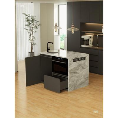 可台移动岛台柜单用小户型开垒放式厨房岩板德中倒多功能ZVF吧台