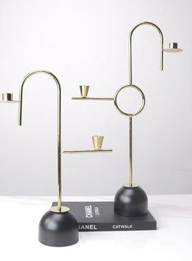 现代轻奢黑金N型线条烛蜡烛属台样板间客厅餐桌色桌CGH面摆设装饰