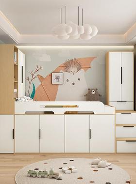 儿童床半楼柜梯床床靠墙衣柜高组sf-0456合床原省木榻榻米床一体