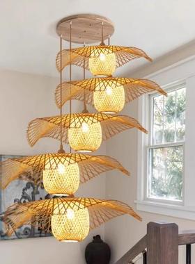 新中式创意灯型饰民宿竹764灯艺吊灯艺术吧餐厅台造灯茶室田园竹