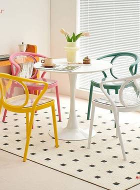 餐椅家用厚OQD背塑料透代明椅子现简约休闲椅餐厅餐桌椅靠备加用