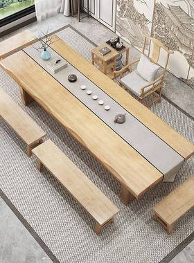 实木大茶桌椅组板一桌五椅新中QNR式办公桌简约现合代厅客茶几台