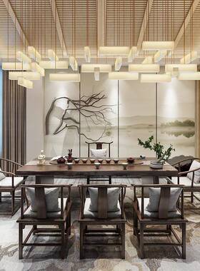 中式实桌椅组合家用休闲会客茶台新办公QJU茶室接待洽谈泡茶桌木