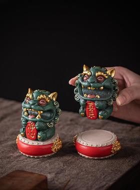 创意青砂石狮办爷净心风喜20241009乐可爱茶宠文房笔架公面鱼缸桌