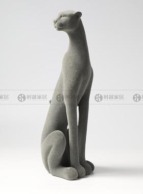 简品现代客约棕色植绒豹子动物摆件TD5690厅电视柜软装家居饰树脂