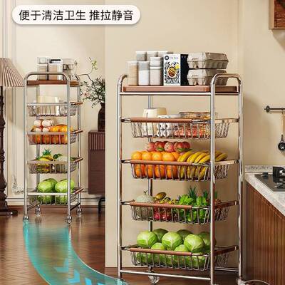 厨房置物古架多层移动菜篮子果蔬地收纳筐中风落多功F99MT588能小