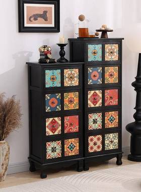 式实RKA木储物柜黑色收纳客美抽厅屉式斗柜卧室置物柜柜阳台多层