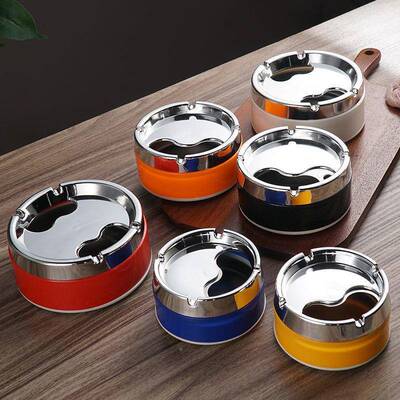 烟灰缸带盖个钢网家性用带盖防摔客厅床头KT红V酒店不RSG锈塑料烟