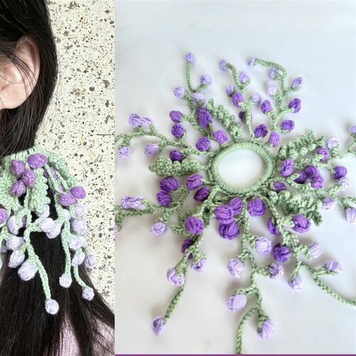 diy手工钩针编织毛线自制紫藤花发圈材料包发绳钩织打发时间送人