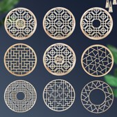 东阳木雕实木圆形中式 饰 花格窗户挂件玄关背景墙隔断吊顶仿古装