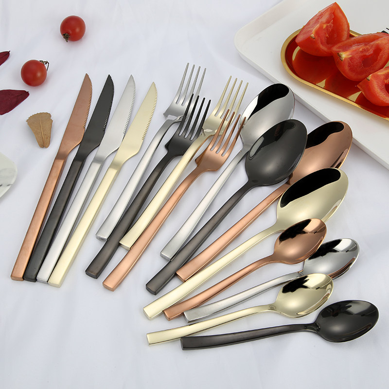 西餐餐具套装欧式餐厅黑色刀叉勺三件套金色牛排刀叉两件家用创意