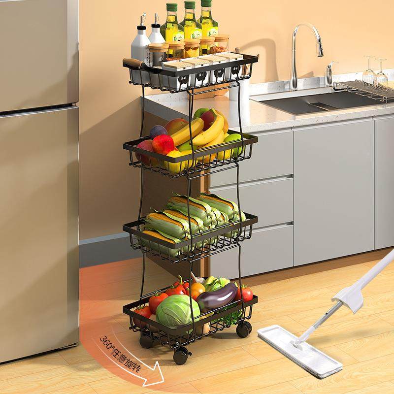 厨房地窄置物缝架蔬2021-08-家用落多层果收纳筐可调节木把手菜篮