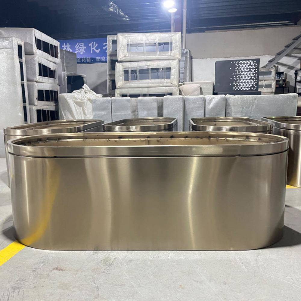 户外可移动用大号铁艺圆形箱长花方形不花锈钢240花盆槽隔断种树