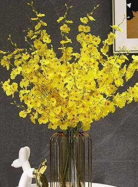 A-456415跳舞兰干轻摆奢摆件客厅餐花桌设黄色迎春花卉假金小