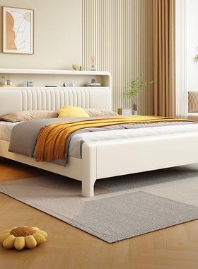 北欧1.8米双人实木床奶油1.5米简现代SHE物1约.2储m软包床白色卧