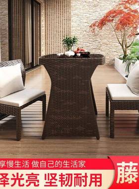 新款阳台休闲三桌椅组HHF合仿藤藤套网椅椅红茶桌小用型子件仿编