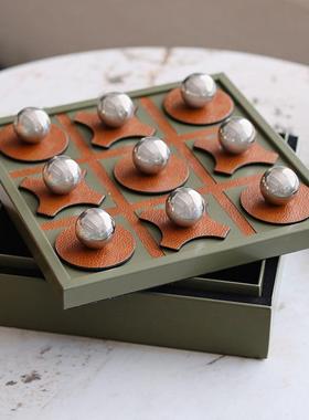 皮革板金属盒子轻奢ins样间圆球棋盘软餐厅楼处餐售DVJ厅装收纳摆