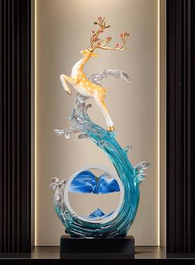 一鹿向前流沙画玄关摆690750Z3件厅入户竖高隔客断饰电柜视装乔迁