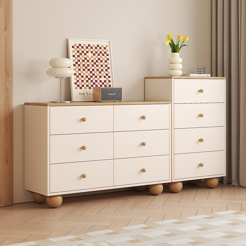 实木斗柜奶油风四五斗柜卧室床尾置物柜客厅靠墙S抽屉柜落地八斗