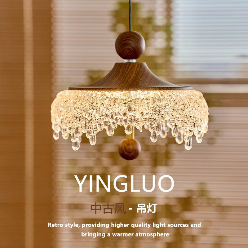 中升降餐厅吊冰山水滴复896古灯桃木色过道灯法胡式古小床头复古
