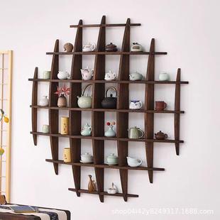 #博古架实木现代简约多宝阁中式壁挂式挂墙茶架子置物架茶具瑞知