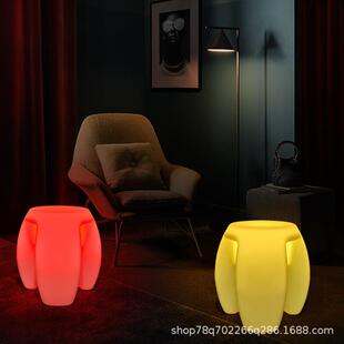 LED发光腰鼓墩子七彩遥控充电酒吧家具矮凳现代简约绣墩鼓凳圆形