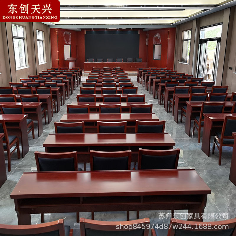 双人会议桌条桌办公培训桌椅组合实木皮课桌长条三人条形办公桌椅