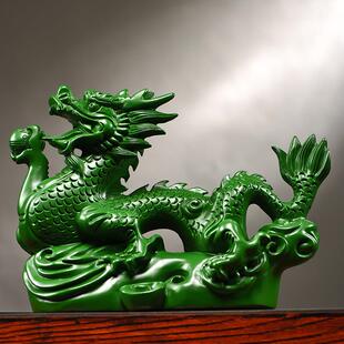 绿色木质飞龙雕刻摆件实木头龙缺角补角木制青龙装饰品中式摆件