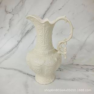 法式复古奶油色布兰妮立体浮雕陶瓷家居插花瓶创意客厅装饰品摆件