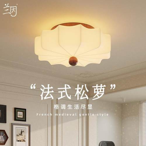 法式松萝主卧室吸顶灯中古复古氛围感书房间灯新中式布艺灯具