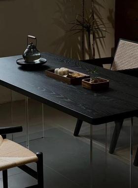 严白wyy20241蜡浮木黑色实木岛台餐桌现代简约小选户悬家型用洽谈