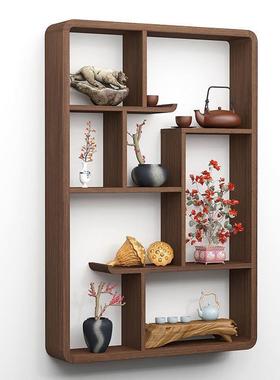 博古架实挂木新中式壁式茶壶展示架墙上置物架约现代多宝简阁6456