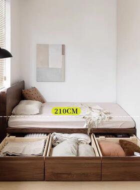 黑胡桃木抽屉户型高箱收纳储床现代小简约实物床CH-010木箱体飘窗