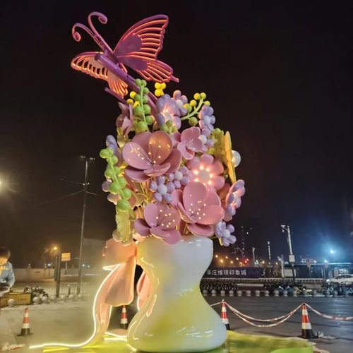 玻璃钢花束商业DP点玻璃钢摆件文旅夜游美陈装置酒店户外亮化道具