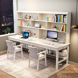 实木书桌书架组合家用电带书柜一体简约经济型脑桌553字书台生学