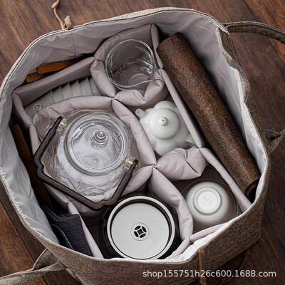 整套旅行具纳收号家用CQ3-01户外便携茶包茶具大容量麻纤维布艺包