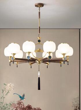 新中吊灯现简约客厅中国风餐代厅书房卧式室铜大气全胡桃实木QMS8