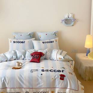 运动风足球100纯棉长绒棉三四件套儿童卡通被套男孩青少年床品