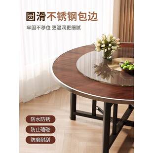 颗粒板圆?大圆桌折面板带玻璃转盘可桌架家餐桌食堂吃饭桌乡村用