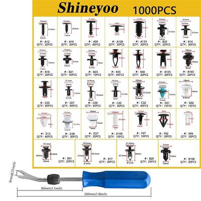 1000pcs盒装卡扣适用于车身内部和外部夹持器紧固件套装批
