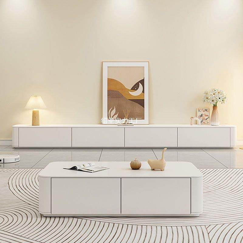 纯实木电视柜岩板落地柜灰白烤漆现代简约大气实用小户型地台柜