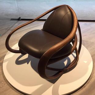 北美黑胡桃木摇椅单人躺椅实木真皮沙发椅阳台懒人椅子休闲成人椅