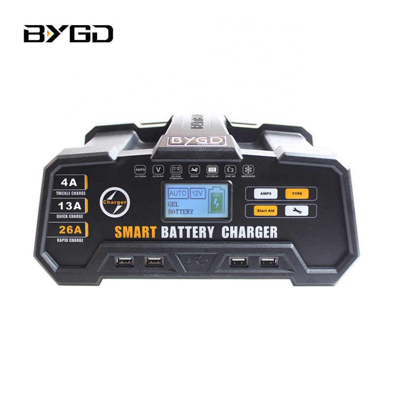 BYGD百盈AGM电池智能充电器6V/12V/24V汽车电瓶充电器4A13A26A