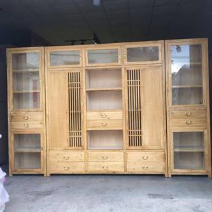 新中式实木书柜组合玻璃门香樟木书架多功能墙壁博古架收纳展示柜